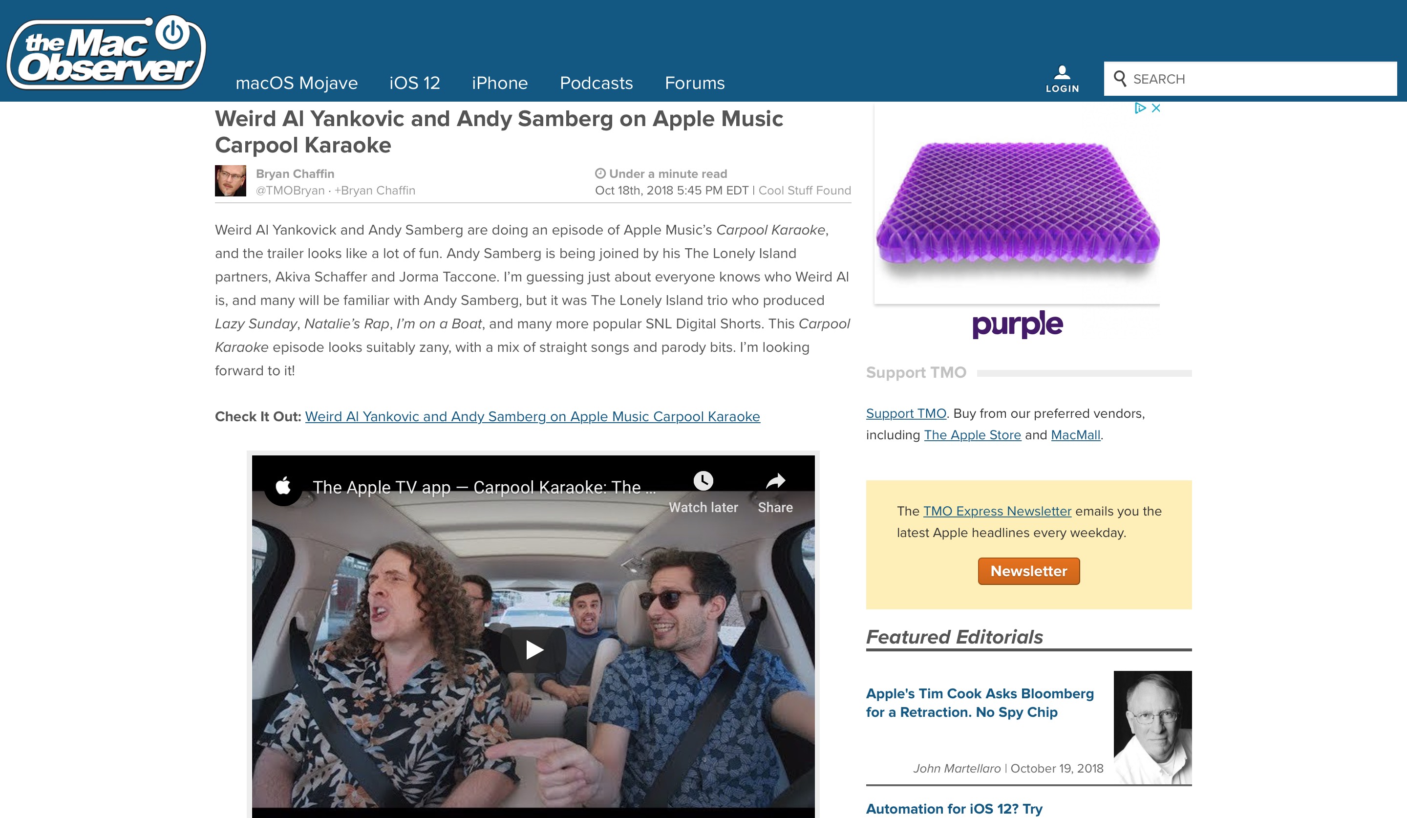 The Mac Observer website article page screenshot